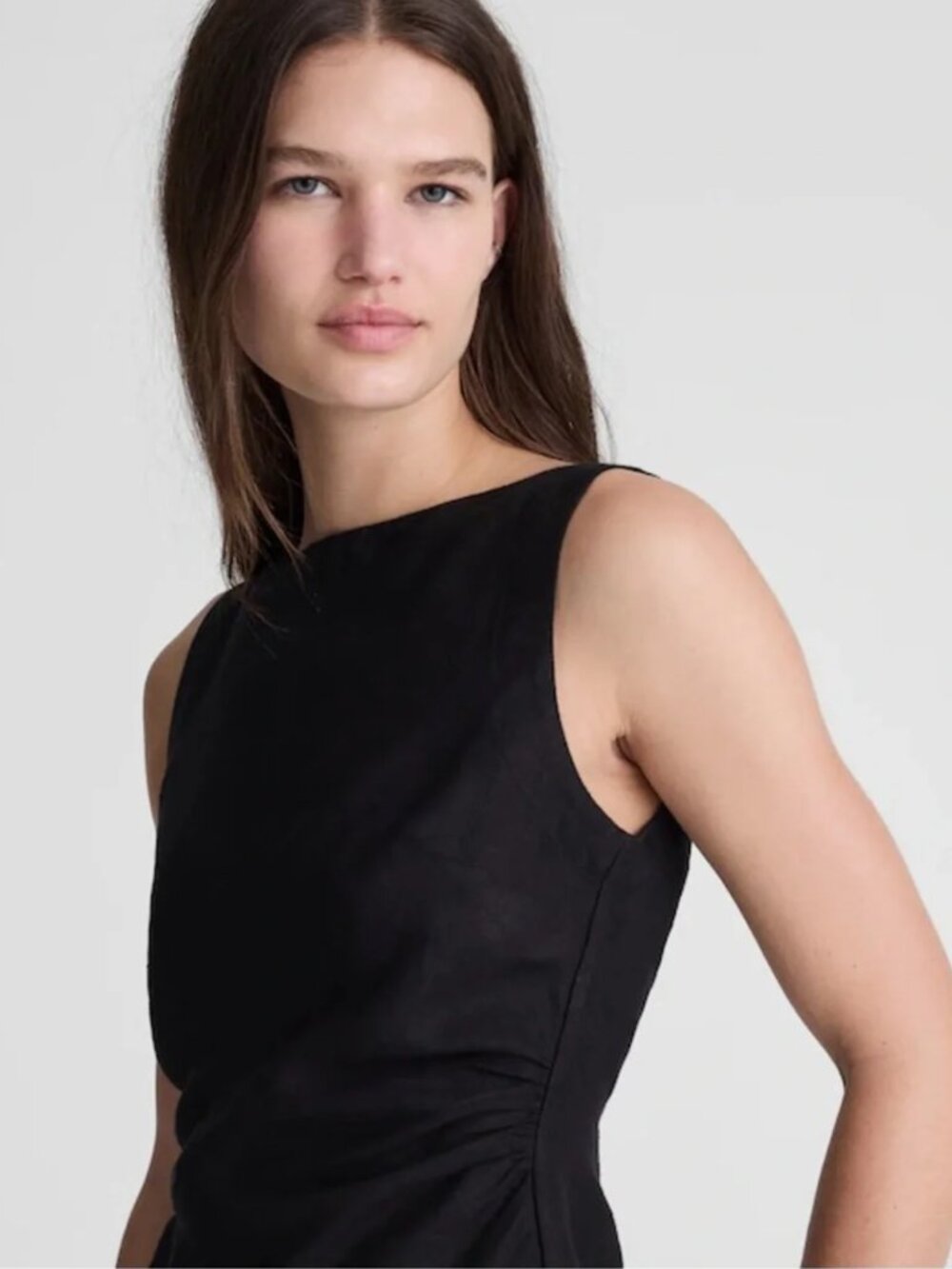 NWT Madewell Linen 100% Cinched Boatneck Sleeveless Top Black Size 0 - Picture 3 of 6